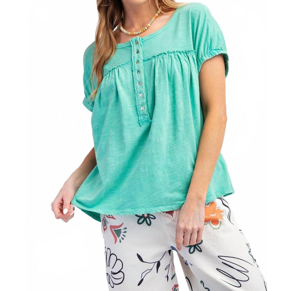 NEW EASEL summer splash cap sleeve tops in atlantis green